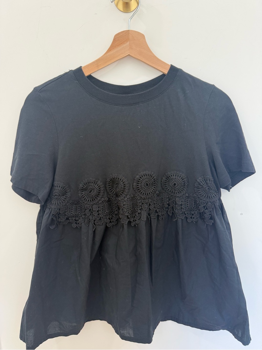 Who What Wear Black Crochet-Trim Short Sleeve Top